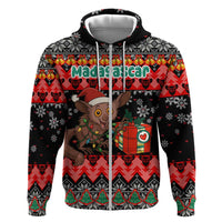 Madagascar Christmas Zip Hoodie with Aye Aye Lemur Santa Hat Holiday Lights and Gift Box Pattern - Wonder Print Shop