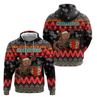 Madagascar Christmas Zip Hoodie with Aye Aye Lemur Santa Hat Holiday Lights and Gift Box Pattern - Wonder Print Shop