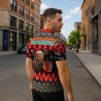 Madagascar Christmas Zipper Polo Shirt with Aye Aye Lemur Santa Hat Holiday Lights and Gift Box Pattern - Wonder Print Shop