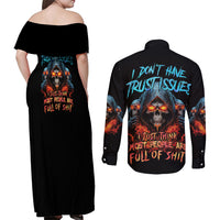 I Don't Have Trust Issues Couples Matching Off Shoulder Maxi Dress and Long Sleeve Button Shirt - Wonder Print Shop