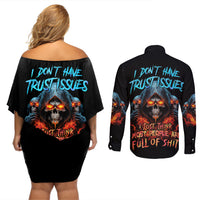 I Don't Have Trust Issues Couples Matching Off Shoulder Short Dress and Long Sleeve Button Shirt - Wonder Print Shop