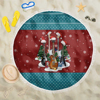Christmas Guitar Beach Blanket with Santa Hats Trees Snowflakes and Musical Pattern - Wonder Print Shop