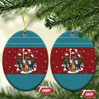Christmas Guitar Ceramic Ornament with Santa Hats Trees Snowflakes and Musical Pattern - Wonder Print Shop