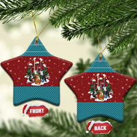 Christmas Guitar Ceramic Ornament with Santa Hats Trees Snowflakes and Musical Pattern - Wonder Print Shop