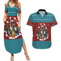 Christmas Guitar Couples Matching Summer Maxi Dress and Hawaiian Shirt with Santa Hats Trees Snowflakes and Musical Pattern - Wonder Print Shop