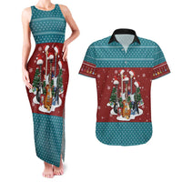 Christmas Guitar Couples Matching Tank Maxi Dress and Hawaiian Shirt with Santa Hats Trees Snowflakes and Musical Pattern - Wonder Print Shop