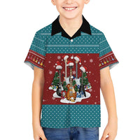 Christmas Guitar Hawaiian Shirt with Santa Hats Trees Snowflakes and Musical Pattern - undefined