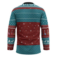 Christmas Guitar Hockey Jersey with Santa Hats Trees Snowflakes and Musical Pattern - Wonder Print Shop