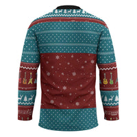Christmas Guitar Hockey Jersey with Santa Hats Trees Snowflakes and Musical Pattern - Wonder Print Shop