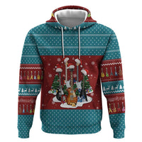 Christmas Guitar Hoodie with Santa Hats Trees Snowflakes and Musical Pattern - Wonder Print Shop