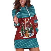 Christmas Guitar Hoodie Dress with Santa Hats Trees Snowflakes and Musical Pattern - Wonder Print Shop
