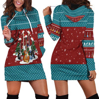 Christmas Guitar Hoodie Dress with Santa Hats Trees Snowflakes and Musical Pattern - Wonder Print Shop