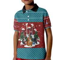 Christmas Guitar Kid Polo Shirt with Santa Hats Trees Snowflakes and Musical Pattern - Wonder Print Shop