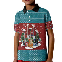 Christmas Guitar Kid Polo Shirt with Santa Hats Trees Snowflakes and Musical Pattern - Wonder Print Shop