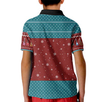 Christmas Guitar Kid Polo Shirt with Santa Hats Trees Snowflakes and Musical Pattern - Wonder Print Shop