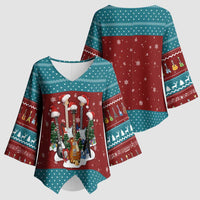 Christmas Guitar Kimono Sleeve Blouse with Santa Hats Trees Snowflakes and Musical Pattern - Wonder Print Shop