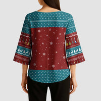 Christmas Guitar Kimono Sleeve Blouse with Santa Hats Trees Snowflakes and Musical Pattern - Wonder Print Shop