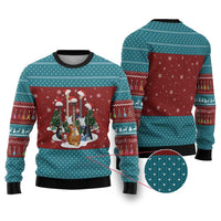 Christmas Guitar Ugly Christmas Sweater with Santa Hats Trees Snowflakes and Musical Pattern - Wonder Print Shop