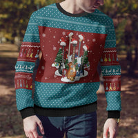 Christmas Guitar Ugly Christmas Sweater with Santa Hats Trees Snowflakes and Musical Pattern - Wonder Print Shop