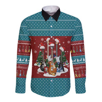 Christmas Guitar Long Sleeve Button Shirt with Santa Hats Trees Snowflakes and Musical Pattern - Wonder Print Shop