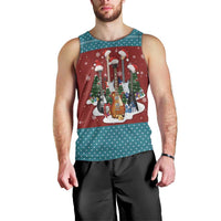 Christmas Guitar Men Tank Top with Santa Hats Trees Snowflakes and Musical Pattern - Wonder Print Shop