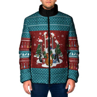Christmas Guitar Padded Jacket with Santa Hats Trees Snowflakes and Musical Pattern - Wonder Print Shop