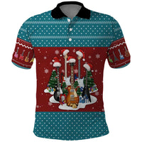 Christmas Guitar Polo Shirt with Santa Hats Trees Snowflakes and Musical Pattern - Wonder Print Shop