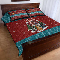 Christmas Guitar Quilt Bed Set with Santa Hats Trees Snowflakes and Musical Pattern - Wonder Print Shop