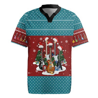 Christmas Guitar Rugby Jersey with Santa Hats Trees Snowflakes and Musical Pattern - Wonder Print Shop