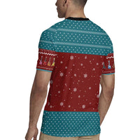 Christmas Guitar Rugby Jersey with Santa Hats Trees Snowflakes and Musical Pattern - Wonder Print Shop