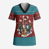 Christmas Guitar Scrub Top with Santa Hats Trees Snowflakes and Musical Pattern - Wonder Print Shop
