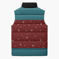 Christmas Guitar Sleeveless Puffer Jacket with Santa Hats Trees Snowflakes and Musical Pattern - Wonder Print Shop