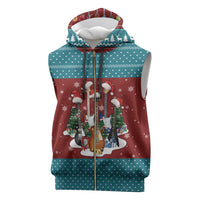 Christmas Guitar Sleeveless Zip Hoodie with Santa Hats Trees Snowflakes and Musical Pattern - Wonder Print Shop