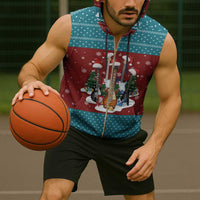 Christmas Guitar Sleeveless Zip Hoodie with Santa Hats Trees Snowflakes and Musical Pattern - Wonder Print Shop