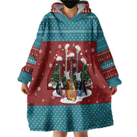Christmas Guitar Wearable Blanket Hoodie with Santa Hats Trees Snowflakes and Musical Pattern - Wonder Print Shop