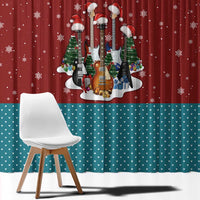 Christmas Guitar Window Curtain with Santa Hats Trees Snowflakes and Musical Pattern - Wonder Print Shop