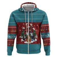 Christmas Guitar Zip Hoodie with Santa Hats Trees Snowflakes and Musical Pattern - Wonder Print Shop