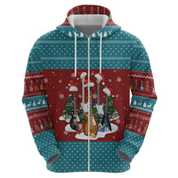 Christmas Guitar Zip Hoodie with Santa Hats Trees Snowflakes and Musical Pattern - Wonder Print Shop