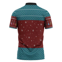Christmas Guitar Zipper Polo Shirt with Santa Hats Trees Snowflakes and Musical Pattern - Wonder Print Shop