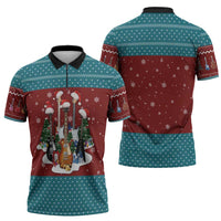 Christmas Guitar Zipper Polo Shirt with Santa Hats Trees Snowflakes and Musical Pattern - Wonder Print Shop