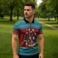 Christmas Guitar Zipper Polo Shirt with Santa Hats Trees Snowflakes and Musical Pattern - Wonder Print Shop
