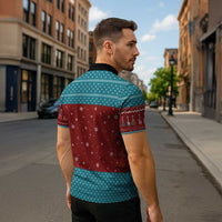 Christmas Guitar Zipper Polo Shirt with Santa Hats Trees Snowflakes and Musical Pattern - Wonder Print Shop
