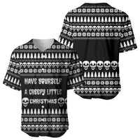 Creepy Christmas Baseball Jersey with Skulls Trees and Gothic Holiday Pattern - Wonder Print Shop