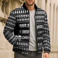 Creepy Christmas Bomber Puffer Jacket with Skulls Trees and Gothic Holiday Pattern - Wonder Print Shop