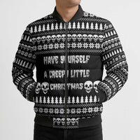 Creepy Christmas Bomber Puffer Jacket with Skulls Trees and Gothic Holiday Pattern - Wonder Print Shop