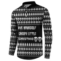 Creepy Christmas Button Sweatshirt with Skulls Trees and Gothic Holiday Pattern - Wonder Print Shop