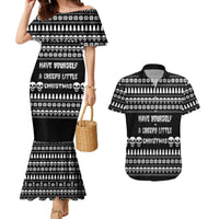 Creepy Christmas Couples Matching Mermaid Dress and Hawaiian Shirt with Skulls Trees and Gothic Holiday Pattern - Wonder Print Shop