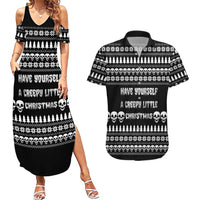 Creepy Christmas Couples Matching Summer Maxi Dress and Hawaiian Shirt with Skulls Trees and Gothic Holiday Pattern - Wonder Print Shop