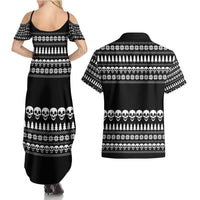 Creepy Christmas Couples Matching Summer Maxi Dress and Hawaiian Shirt with Skulls Trees and Gothic Holiday Pattern - Wonder Print Shop