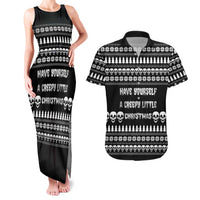 Creepy Christmas Couples Matching Tank Maxi Dress and Hawaiian Shirt with Skulls Trees and Gothic Holiday Pattern - Wonder Print Shop